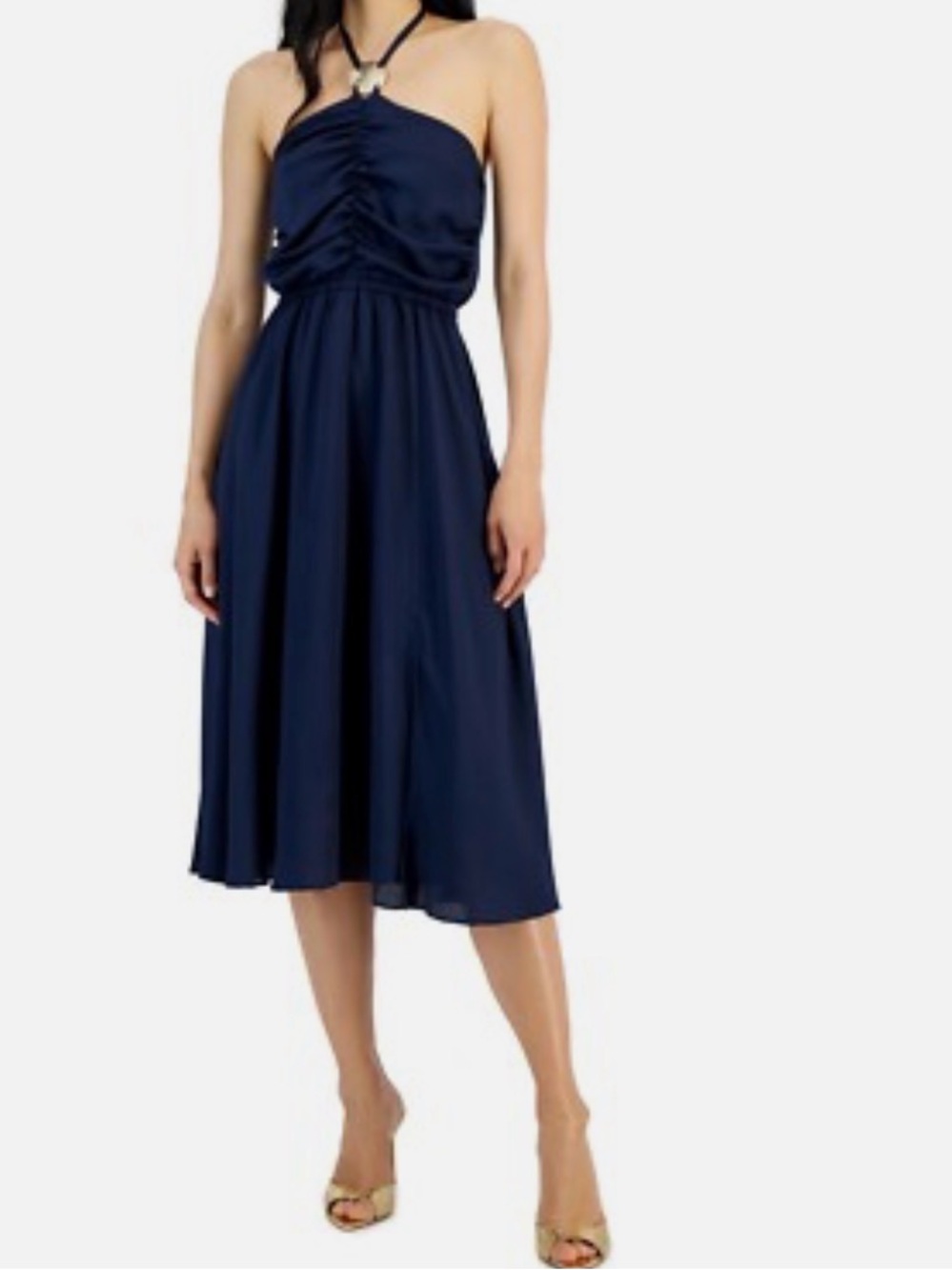 INC International Concepts Navy Halter Ruched Maxi Dress